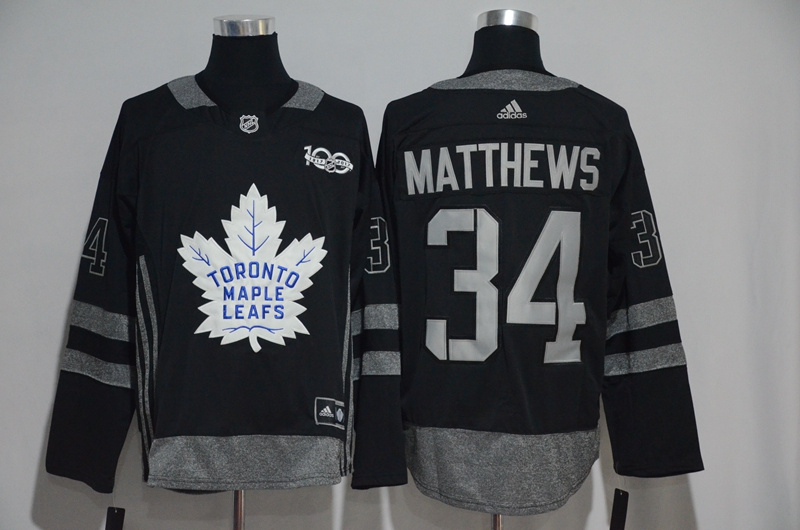 NHL Toronto Maple Leafs #34 Matthews Black 1917-2017 100th Anniversary Stitched Jersey->->NHL Jersey